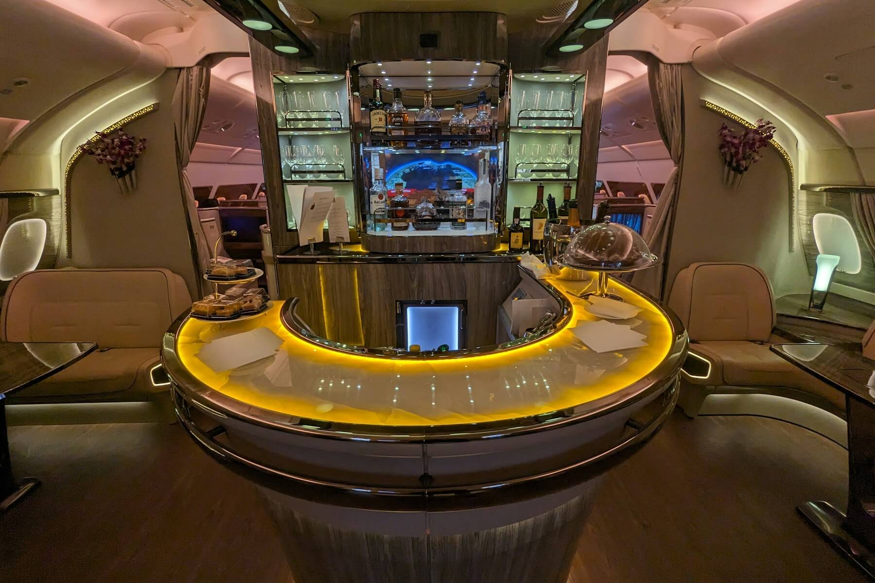 Emirates A380 onboard business class bar and lounge